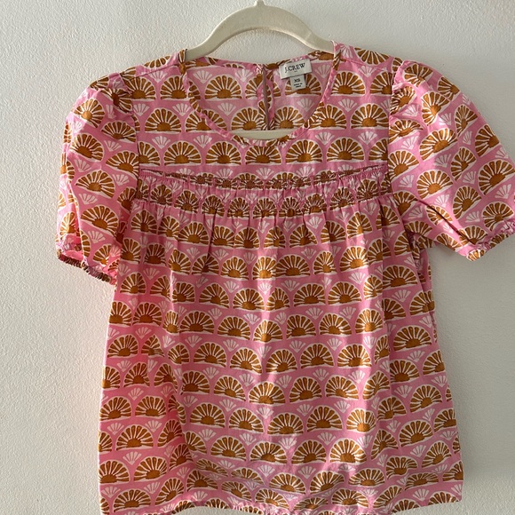 J. Crew Pink and Brown Patterned Blouse - Picture 1 of 7